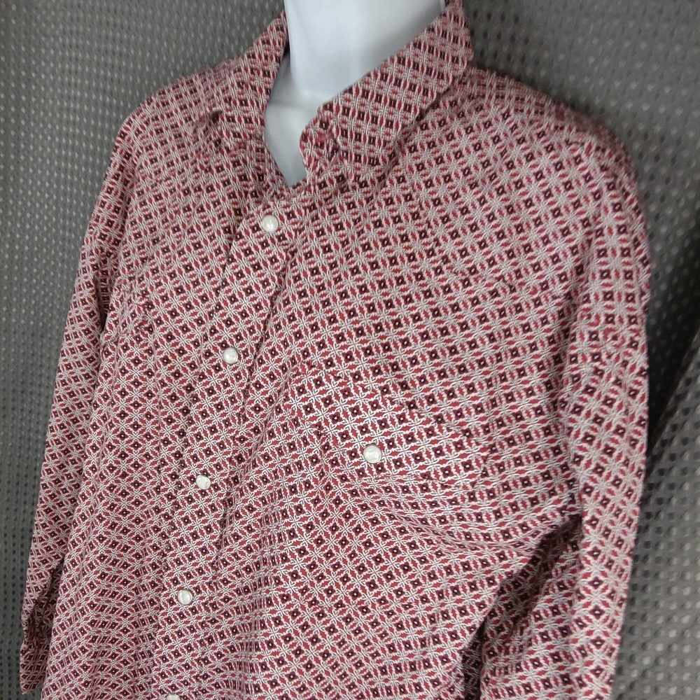 Panhandle Men's Western Shirt M Red Geometric Print 100% Cotton Long Sleeve